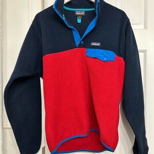 Patagonia Men's light Synchilla snap tee fleece pullover in Red and Navy